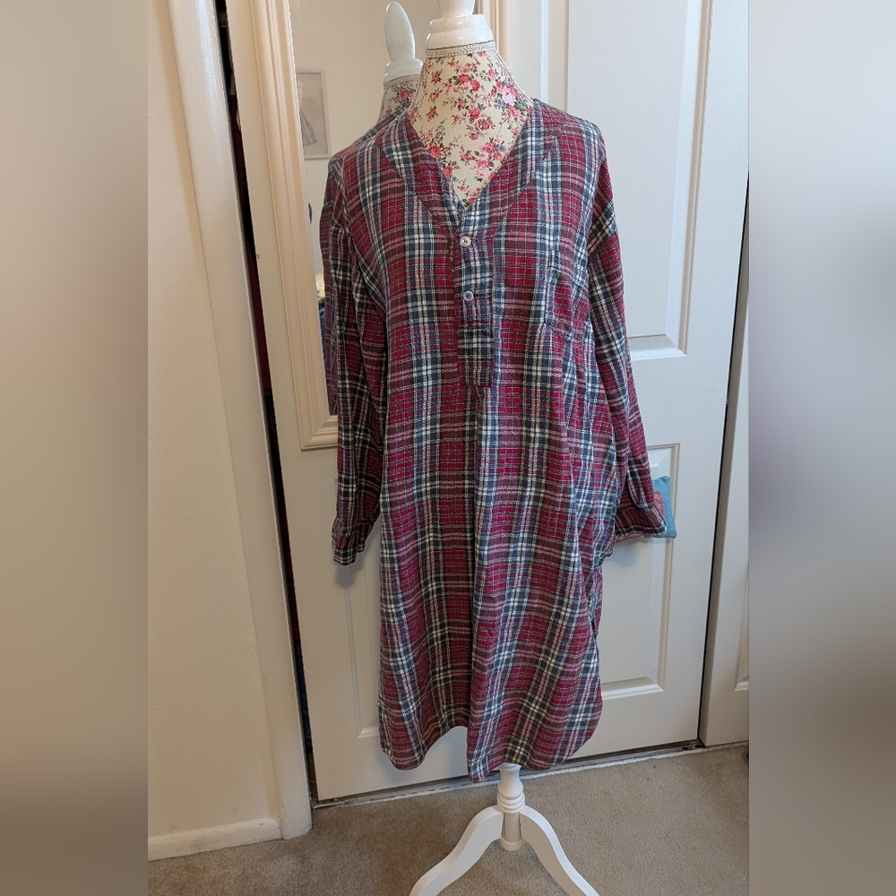 Knothe Red Plaid Flannel Sleepshirt Nightgown Size XL